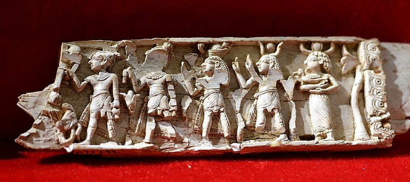 File:Carved ivory panel showing Egyptianized scene. From Nimrud, Iraq. Iraq Museum.jpg