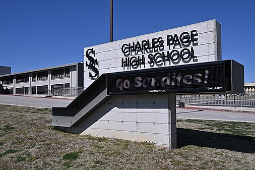 Charles Page High School sign, Sand Springs, OK