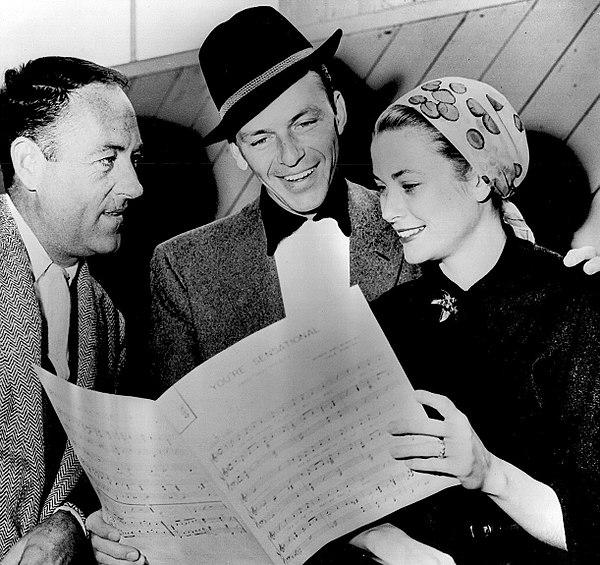 Walters with Frank Sinatra and Grace Kelly on the set of High Society (1956)