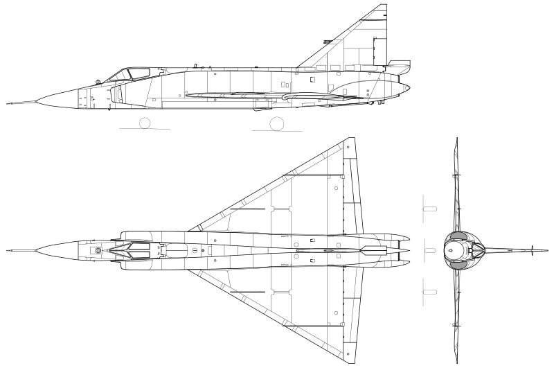 File:Convair F-102 Delta Dagger 3-view line drawing.svg