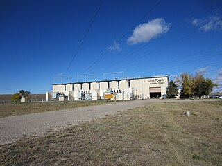 Coteau Creek Hydroelectric Station dam in Fertile Valley No. 285, near Gardiner Dam, Saskatchewan