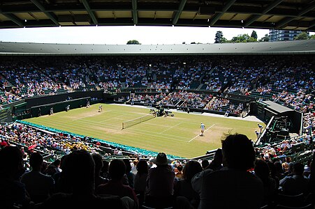 Court one during the Novak Djokovic and Lleyton Hewitt match at Wimbledon 2010.