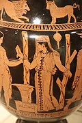 Andromeda being tied for sacrifice. Apulian red-figure vase, c. 430–420 BC