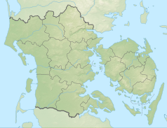 Mapa konturowa Danii Południowej, blisko prawej krawiędzi znajduje się punkt z opisem „miejsce bitwy”