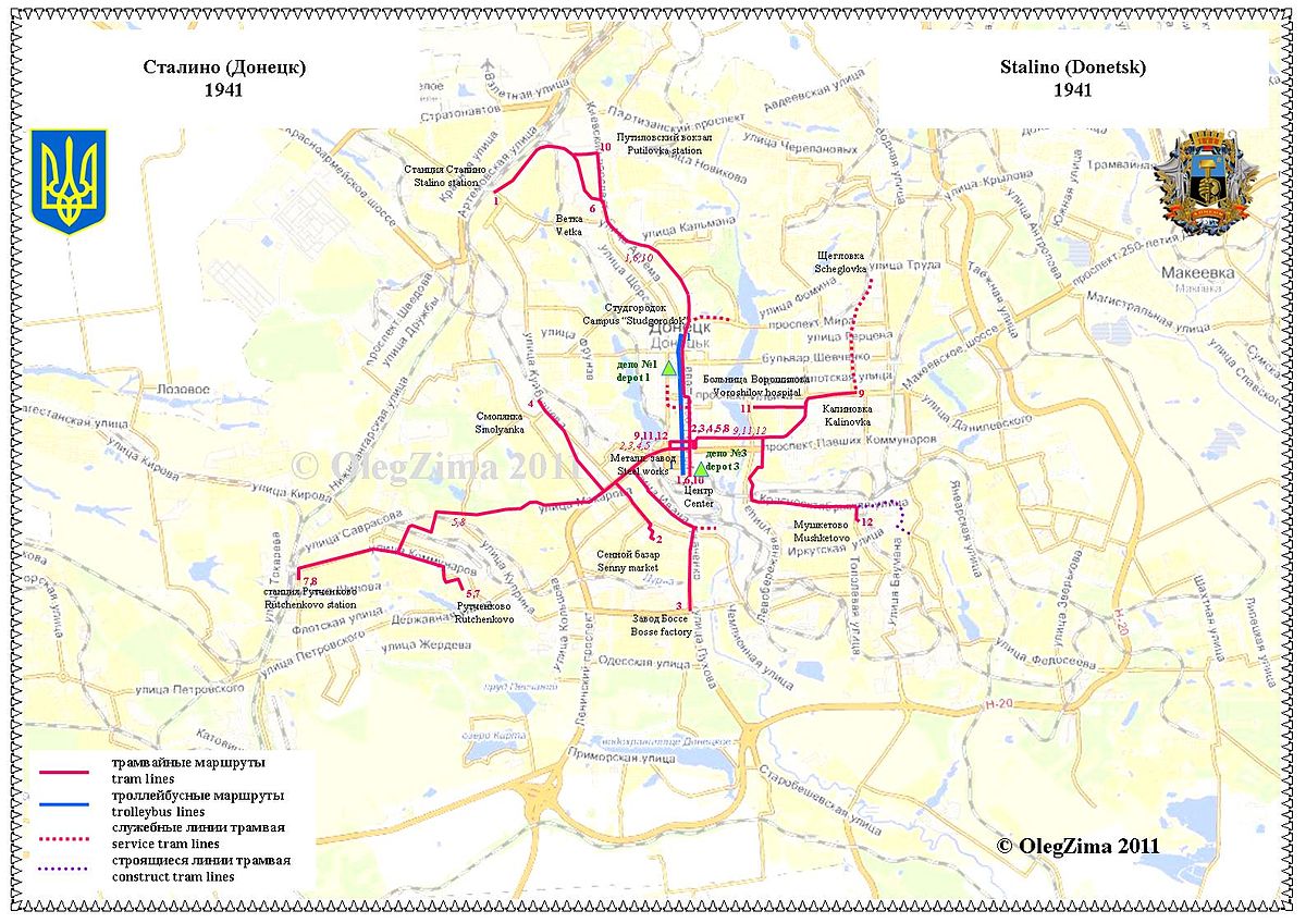 Карта маршрутов городского транспорта донецка