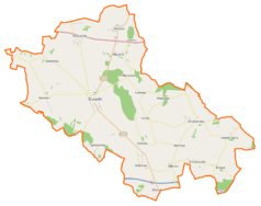 Mapa konturowa gminy Duszniki, blisko centrum na lewo znajduje się punkt z opisem „Duszniki”