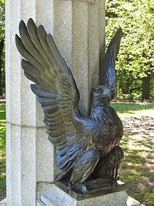 One of four bronze eagles by Adolph Weinman at the restored monument site.