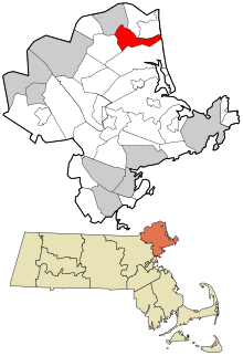 Essex County Massachusetts incorporated and unincorporated areas Newburyport highlighted.svg
