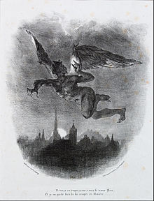 [1] Teufel - Mephistopheles über Wittenberg, in einer Lithographie zu Goethes »Faust« von Ferdinand Victor Eugène Delacroix, 1828