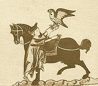 Kresba zobrazující Fridricha II. se sokolem stěhovavým