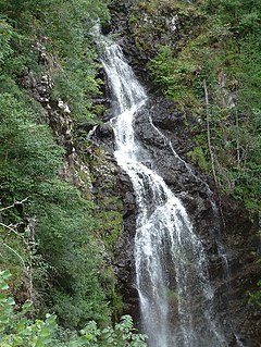 Falls of Divach Waterfall in Scotland, ending in the northern shore of Loch Ness