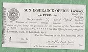 Thumbnail for File:Fire insurance receipt, 1912-1913, for the Harlington, Harmondsworth and Cranford Cottage Hospital, issued by the Sun Insurance Office, London.jpg