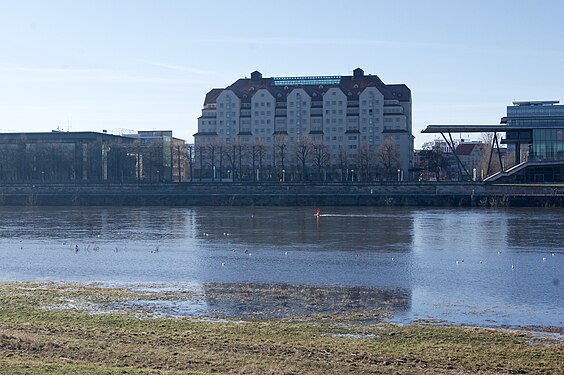 The former city silo is now a hotel on the banks of the Elbe river