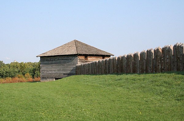 Reconstructed blockhouse and stockade similar in appearance to the one at Fort Hunter.