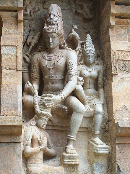 The coronation of Emperor Rajendra I by Shiva and Parvati, 1014 CE.