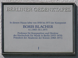 Berlin memorial plaque, Boris Blacher, Kaunstr...