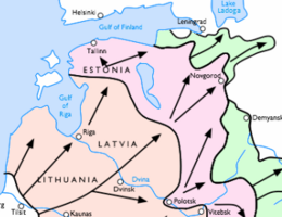 Map of Army Group North's advance into the USSR in 1941. Coral up to 9 July, pink up to 1 September and green up to 5 December. German advance into USSR.png