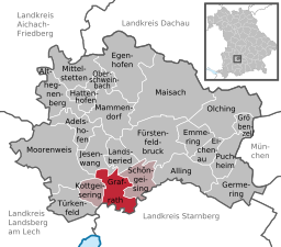 Läget för Grafrath i Landkreis Fürstenfeldbruck