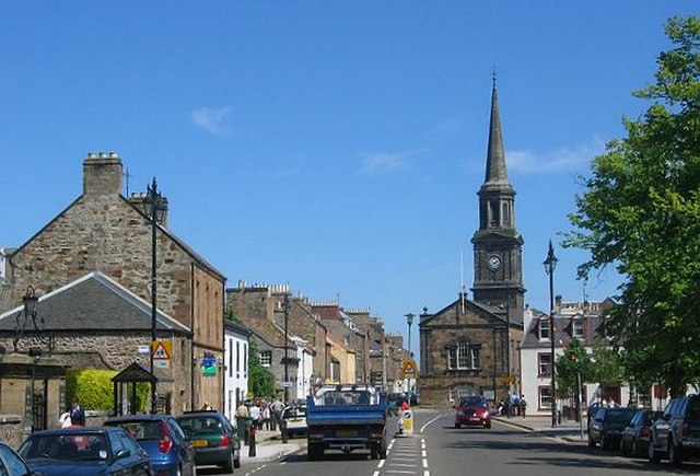 A view of Haddington showing Haddington Town House with its added spire