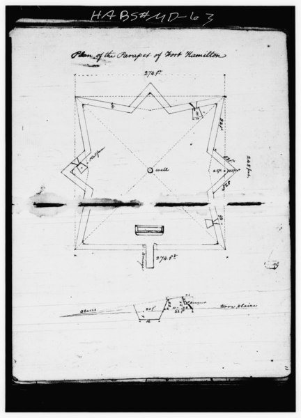 File:Historic American Buildings Survey. Plan of the Parapet of Fort Hamilton, 1814, designed by John Foncin. Drawing in the William Strickland account book, State Records Office, HABS MD,4-BALT,5-24.tif