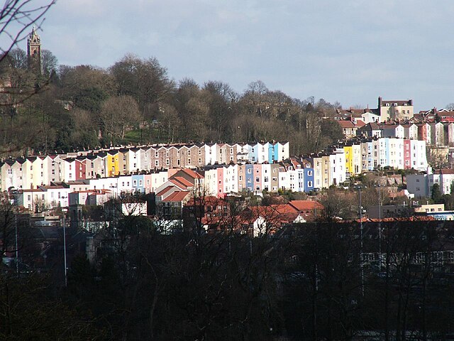 Houses in Cliftonwood and Hotwells, with Brandon Hill and Cabot Tower visible in the background.