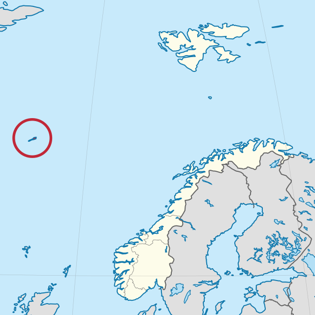 Carte administrative de la Norvège, montrant l'île Jan Mayen en rouge.