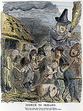 The harfoots in The Lord of the Rings: The Rings of Power speak in Irish accents and have been said to resemble John Leech's Irish peasants, as in his cartoon "Justice to Ireland". John Leech's cartoon 'Justice to Ireland'.jpg