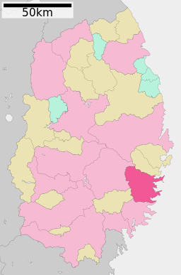 Kamaishis läge i Iwate prefektur Städer:      Signifikanta städer      Övriga städer Landskommuner:      Köpingar      Byar
