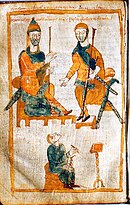 Karl der Große und Pippin der Bucklige mit einem Schreiber