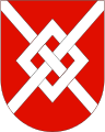 1149 Karmøy I rødt et sølv gitterkryss [183] Knuten symboliserer øyas rolle som kommunikasjonsknutepunkt, «Karmen» på kommunenavnet og korset på Avaldsnes kirke.