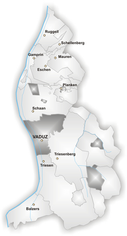 Localização de Vaduz no Liechtenstein.