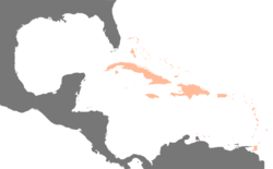 Mapa de las Antilhas (en irange) dins Cariba.