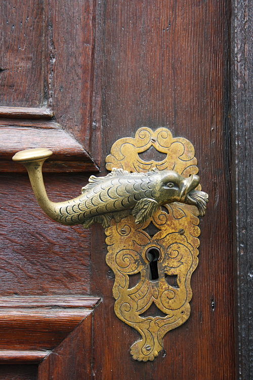 Fish-shaped door handle from Germany, an example of a zoomorphic artwork