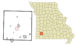 霍伯格在勞倫斯縣及密蘇里州的位置（以紅色標示）