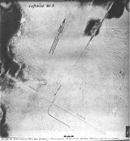 Luftwaffe aerial reconnaissance photo of a section of the Ice Road, 60 km east of Leningrad