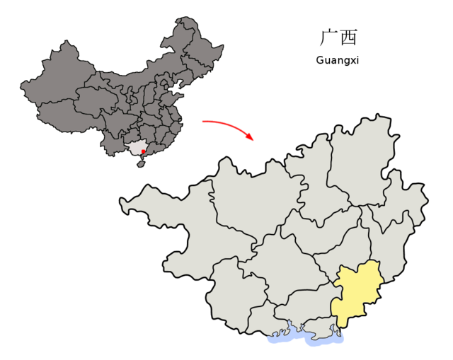 Yulins läge i Guangxi, Kina.