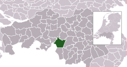Highlighted position of Hilvarenbeek in a municipal map of North Brabant