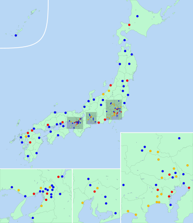 (Circle click-able)
# -- Designated cities
# -- Core cities
# -- Special cities Map of Japanese Designated cities, Core cities and Special cities.svg