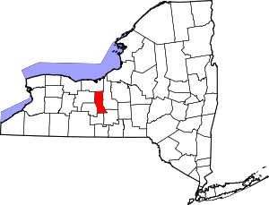 Location of Seneca County in New York Map of New York highlighting Seneca County.svg