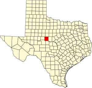 Map of Texas highlighting Runnels County