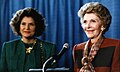 Marcela Perez de Cuellar, Nancy Reagan, speaking at the United Nations in 1987