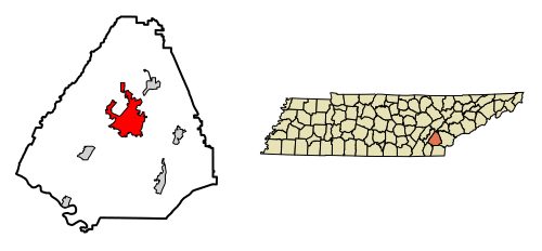 Location of Athens in McMinn County, Tennessee.