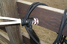 A close view of the mecate knot. Additional wraps can be added or removed to change the adjustment of the bosal MecateKnot.jpg