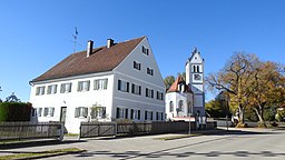 Moorenweis, FFB Dünzelbach Pfarrhof u Pfarrkirche v O