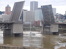 The opened Morrison Bridge, photographed from East Portland Morrison Bridge Open.JPG