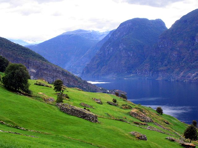 View of mountains and fjords in Aurland