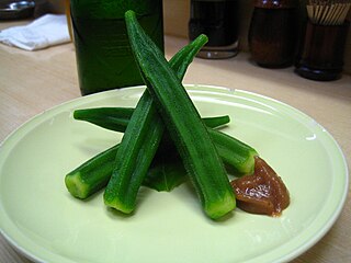 Boiled okra with umeboshi paste