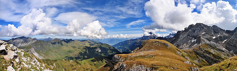 File:Panorama viewing down Val d'Illiez to Monthey, with Hauts-Forts at left and Dents Blanches at right.jpg