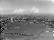 The trotting ground in Mangere (in 1931) which was used for some lower grade games in the early 1930s. Papatoetoe Otahuhu Trotting Ground.jpg