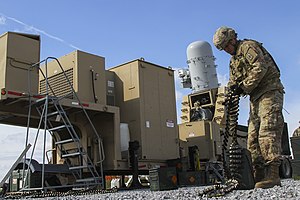 Phalanx LPWS durante um exercício de batalhão em Fort Campbell, Kentucky, em 7 de novembro de 2017.